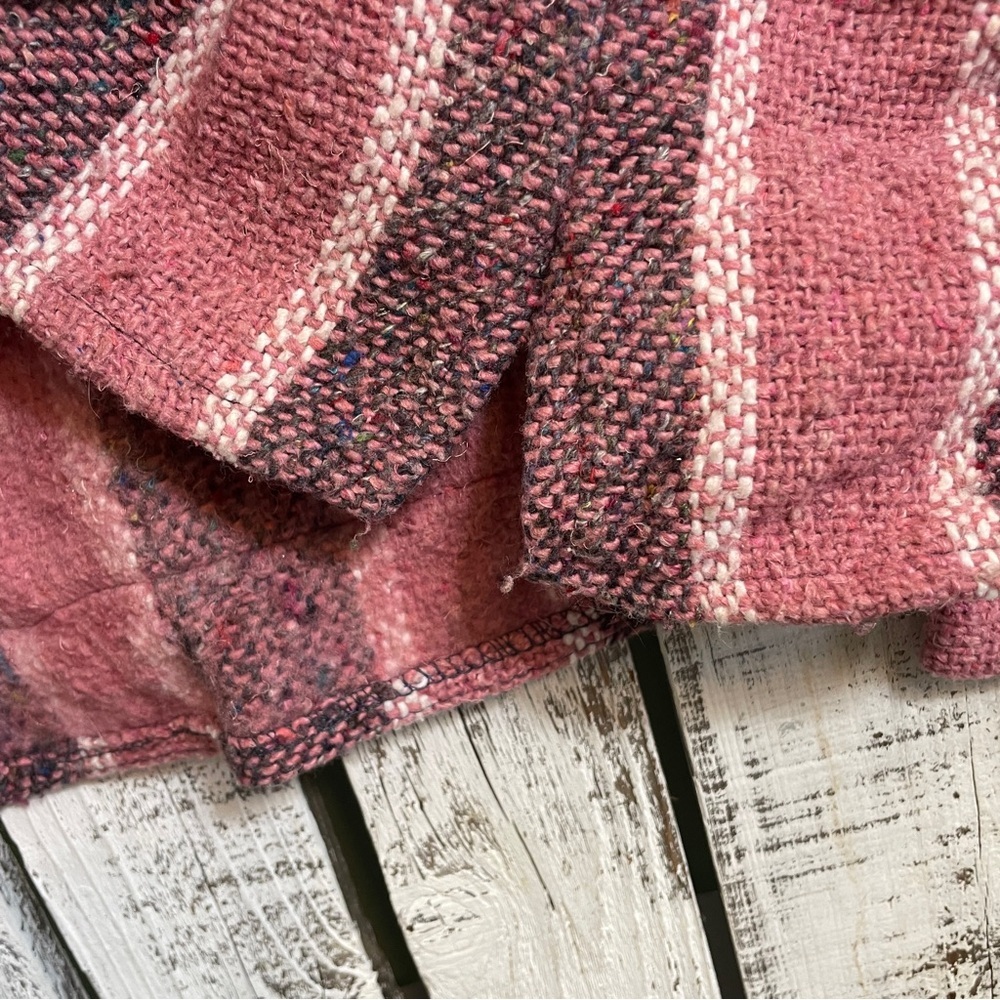 Boho Blanket Poncho Womens Medium Pink Mexico Pullover‎ Hoodie Grunge Surfer Top - Picture 9 of 10